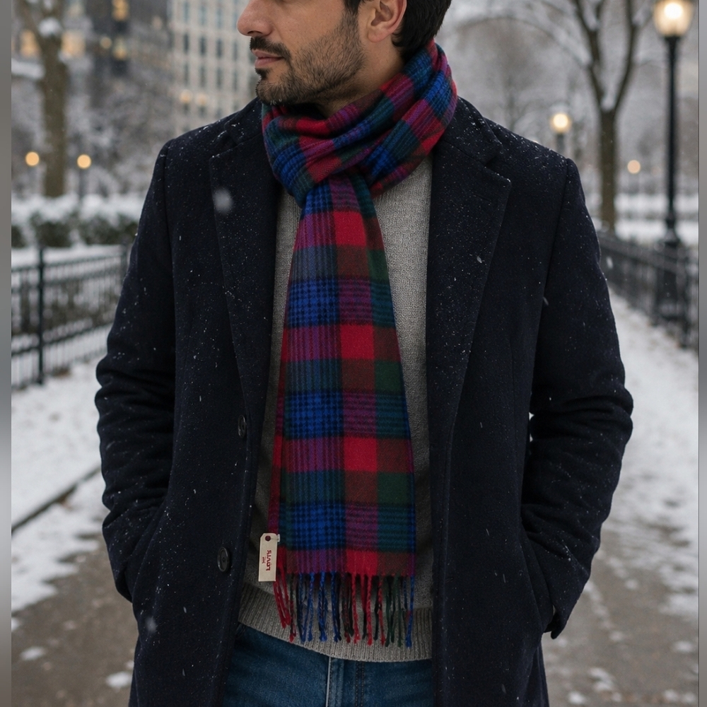 Levi’s Plaid Fringe Scarf Red Blue Green Acrylic Winter Unisex One Size NWT